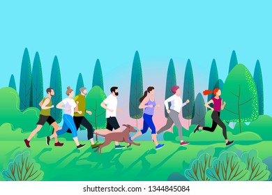 Active walk outdoors.People leading an active healthy lifestyle.Vector illustration.