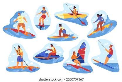 Esparcimiento o deporte activo en el agua, clipart vector