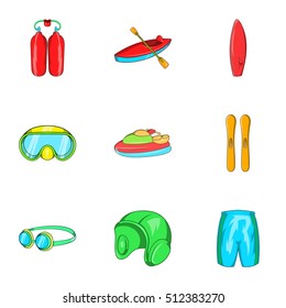 Active water sport icons set. Cartoon illustration of 9 active water sport vector icons for web