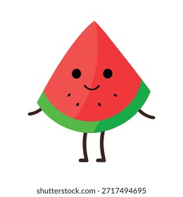 Active watermelon character walking forward hot pink flat vector artwork great for journey themes storytelling and mascot designs