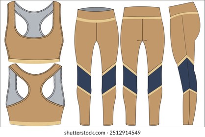 Active wear top and bottom set Fashion flat sketch vector illustrious. Garments Manufacturing. 