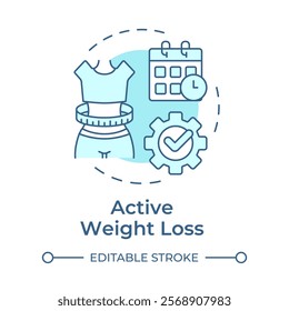 Active weight loss soft blue concept icon. Waist size, measurement. Healthy lifestyle. Round shape line illustration. Abstract idea. Graphic design. Easy to use in infographic, presentation