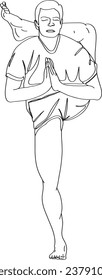 Active Wellness Routine: Illustration of Muscular Man's Yoga Training and Fitness Exercise, Physical Training Commitment: Cartoon of Young Man Practicing Yoga and Pilates