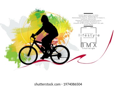 Active woman. BMX rider in abstract sport background, vector.