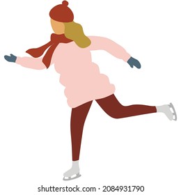 Active woman ice skater vector cartoon icon