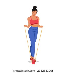 Active Woman Using Resistance Band For Strength Training. Female Character Focusing On Toning And Sculpting Her Muscles For A Fit And Healthy Physique. Cartoon People Vector Illustration