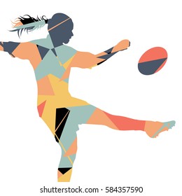 Active women rugby players young healthy sport silhouettes abstract mosaic vector background illustration