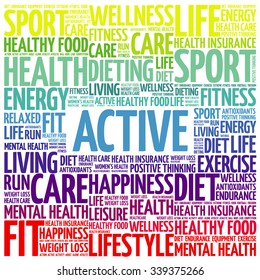 ACTIVE word cloud background, health concept