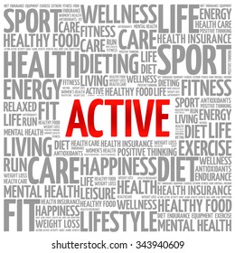 ACTIVE word cloud background, health concept