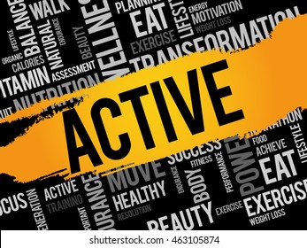 ACTIVE word cloud collage, health concept background