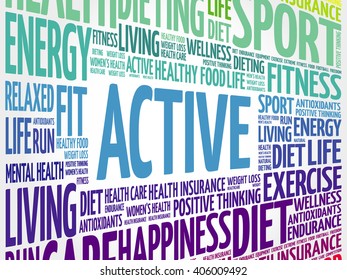 ACTIVE word cloud, fitness, sport, health concept