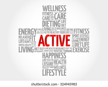ACTIVE word cloud, health cross concept