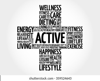 ACTIVE word cloud, health cross concept