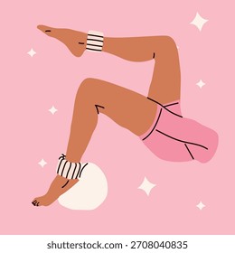 Pose de entrenamiento activo con la bola y la ilustración de las pulseras