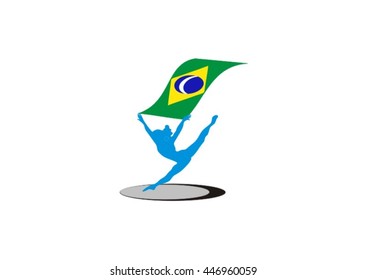 Active young girl gymnasts silhouettes in acrobatics flying ribbon abstract background illustration vector