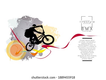 Active young man doing tricks on a bicycle, extreme sport concept. Sport background ready for poster or banner, vector.