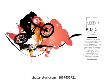 Active young man doing tricks on a bicycle, extreme sport concept. Sport background ready for poster or banner, vector.