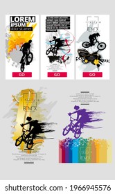 Active young man doing tricks on a bicycle, extreme sport concept. Sport background ready for poster or banner, vector