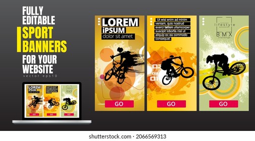 Active young man doing tricks on a bicycle, extreme sport concept. Sport background ready for poster or banner, vector