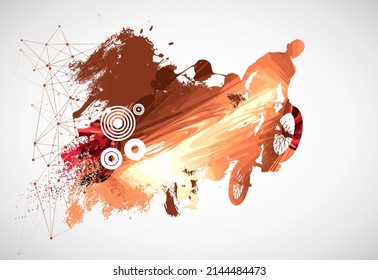 Active young man doing tricks on a bicycle, extreme sport concept. Sport background ready for poster or banner, vector.