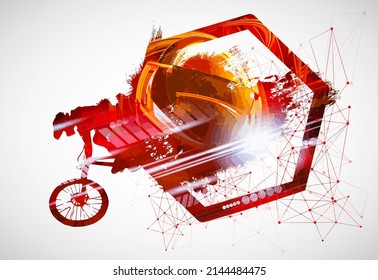 Active young man doing tricks on a bicycle, extreme sport concept. Sport background ready for poster or banner, vector.