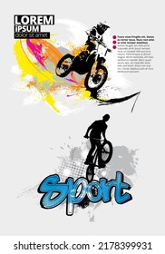 Active young man doing tricks on a bicycle, extreme sport concept. Sport background ready for poster or banner, vector.