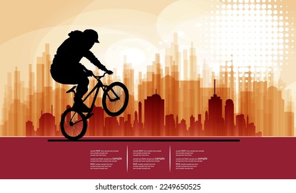 Active young man doing tricks on a bicycle, extreme sport concept.