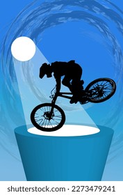 Active young man doing tricks on a bicycle, extreme sport concept. Sport background ready for poster or banner, vector.