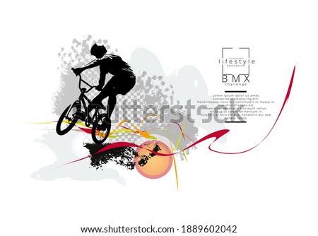 Active young man doing tricks on a bicycle, extreme sport concept. Sport background ready for poster or banner, vector.