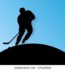 Active young man ice hockey sport silhouette skating in winter sports abstract background illustration vector