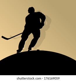 Active young man ice hockey sport silhouette skating in winter sports abstract background illustration vector