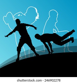 Active young man and woman dancers silhouettes in abstract line background illustration vector