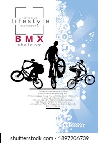 Active Young Men Doing Tricks On A Bicycle, Extreme Sport Concept. Sport Background Ready For Poster Or Banner, Vector.