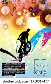 Active young men doing tricks on a bicycle, extreme sport concept. Sport background ready for poster or banner, vector.