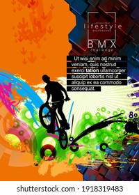 Active young men doing tricks on a bicycle, extreme sport concept. Sport background ready for poster or banner, vector.