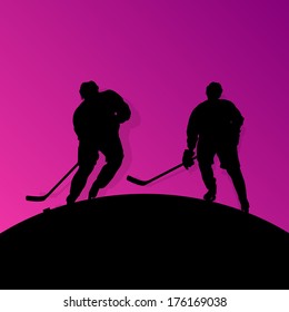 Active young men ice hockey sport silhouettes skating in winter sports abstract background illustration vector