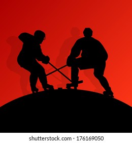 Active young men ice hockey sport silhouettes skating in winter sports abstract background illustration vector