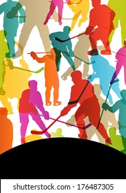 Active young men ice hockey sport silhouettes skating in winter sports abstract background illustration vector