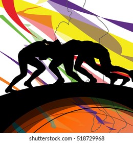 Active young men rugby player sport silhouettes abstract sport background illustration vector