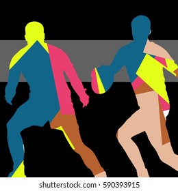 Active young men rugby player sport silhouettes abstract sport background mosaic illustration vector