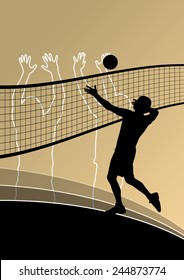 Active young men volleyball player sport silhouettes in abstract background illustration vector