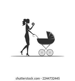 Active young mother pushing a stroller while lifting dumbbells. work, life and balance concept. health and sane motherhood.