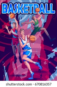 Active young player playing game of Basketball sport. Vector illustration