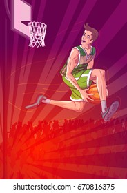 Active young player playing game of Basketball sport. Vector illustration