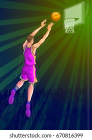 Active young player playing game of Basketball sport. Vector illustration