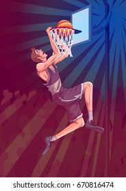 Active young player playing game of Basketball sport. Vector illustration