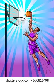 Active young player playing game of Basketball sport. Vector illustration