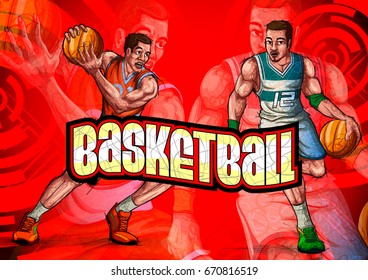 Active young player playing game of Basketball sport. Vector illustration