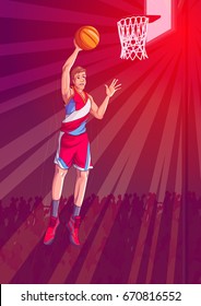 Active young player playing game of Basketball sport. Vector illustration