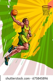 Active young player playing game of Basketball sport. Vector illustration